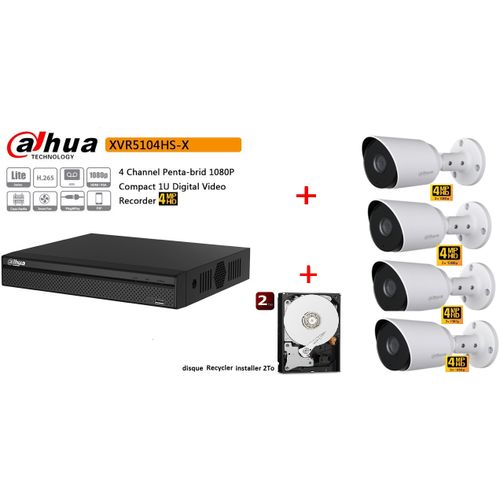 Dahua Pack dahua 4 camera 1udigital enregistreur — Synapses Maroc