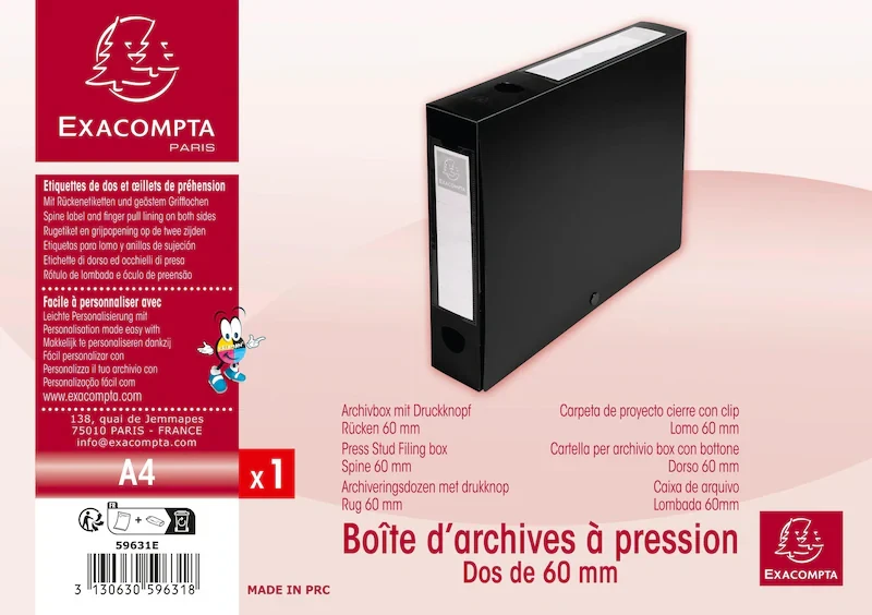  Lot de 10 Boîtes d'archives à pression EXACOMPTA en Polypro Dos 60 mm — Synapses Maroc